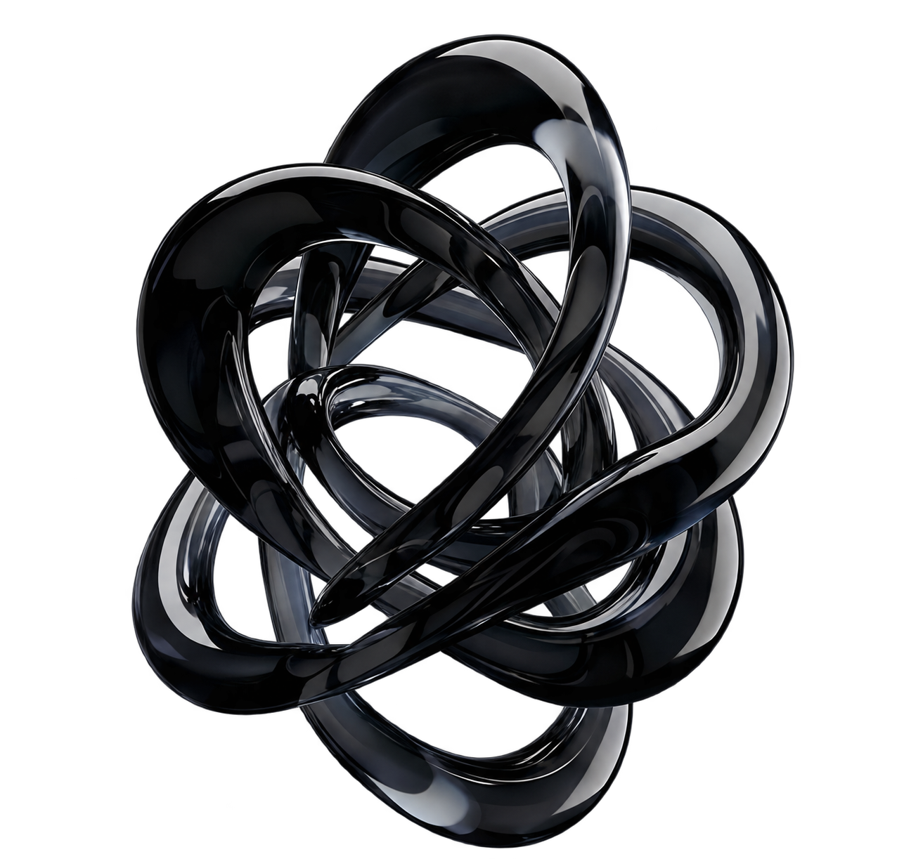 Glossy Black 3D Intertwined Knot Sculpture